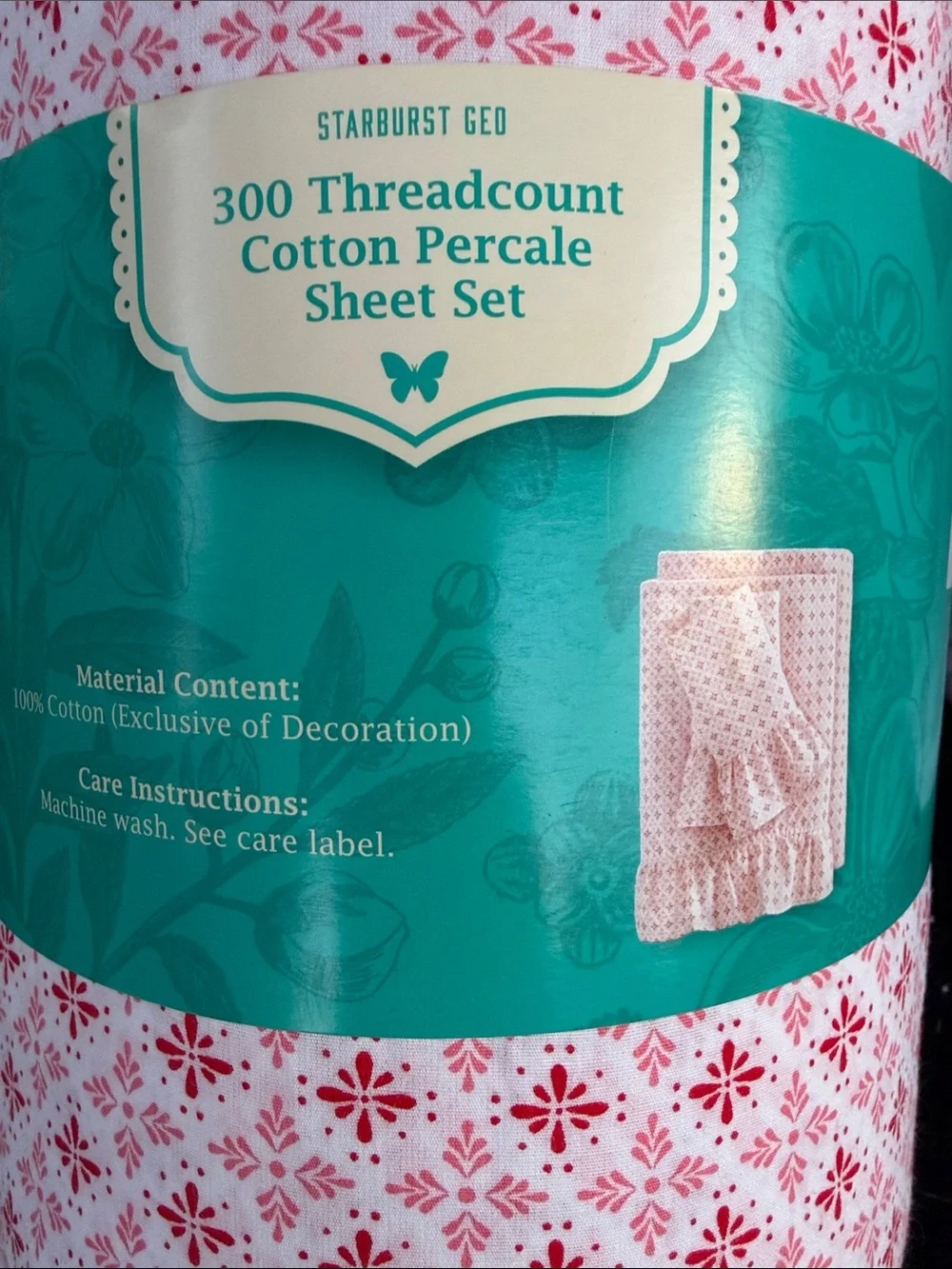 FULL The Pioneer Woman Starburst Geo Cotton Percale Sheet Set Pink Red Sheets